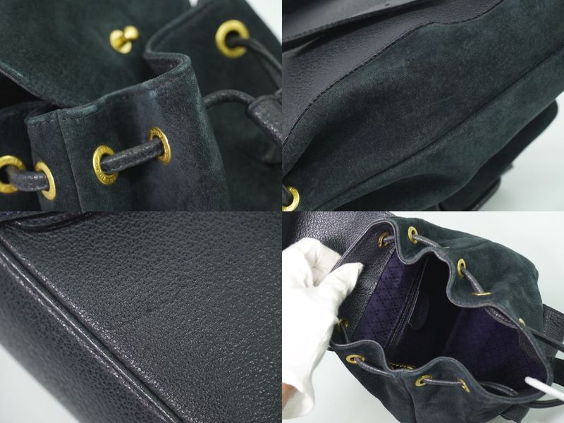 Authentic Gucci Bamboo Backpack Sac Backpack Suede Leather Navy Bamboo Bag