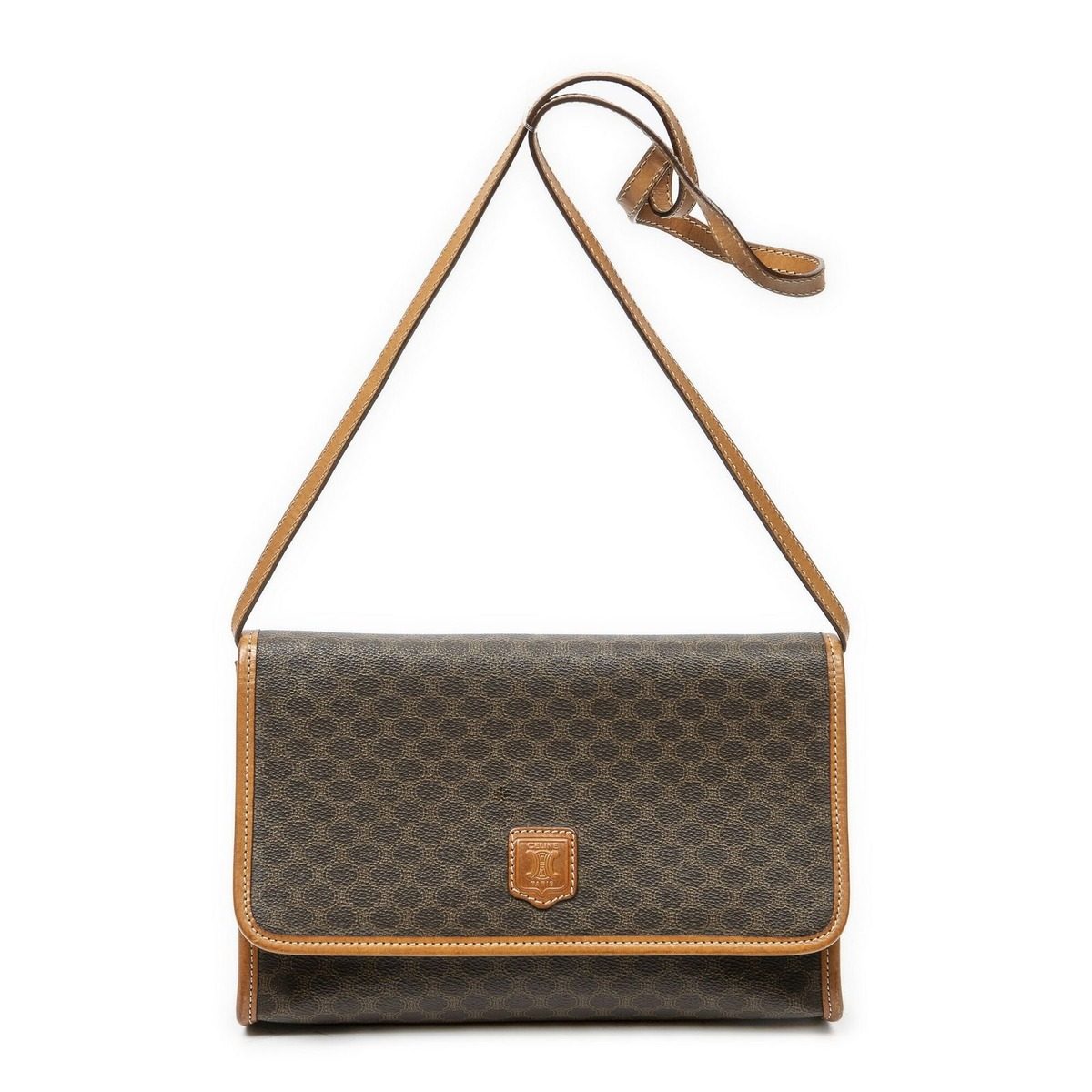 Celine Vintage Flap Crossbody Brown Macadam Canvas