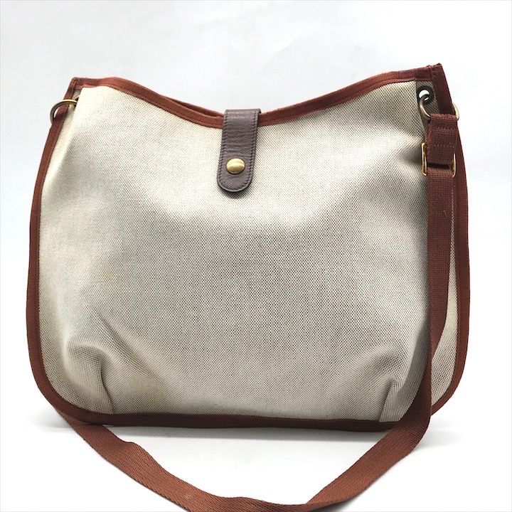 Hermes Canvas Saco Rodeo Toile Ash Shoulder Bag Brown