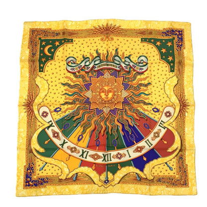 Grade Hermes Scarf Carre 90 Carpe DIEM Enjoy The Day Yellow Sun Moon Stars