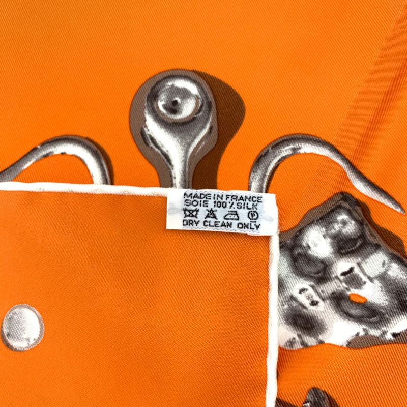 Hermes Carre 90 VIF Argent Silver Drops Orange Silk Scarf With Box