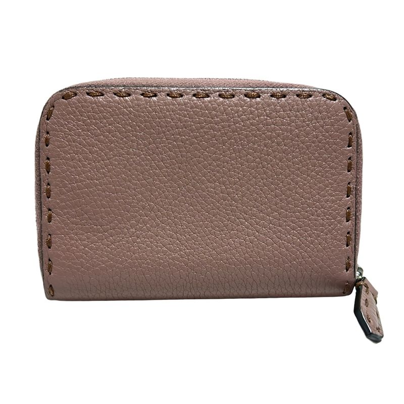 Fendi Coin Case Selleria 8m0313 Pink Gray Round Zipper Leather