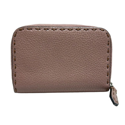 Fendi Coin Case Selleria 8m0313 Pink Gray Round Zipper Leather