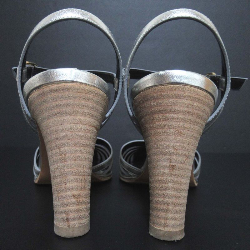 Celine High Heel Ankle Strap Sandals Size 35 Approx 22cm (8.66in) Silver Color