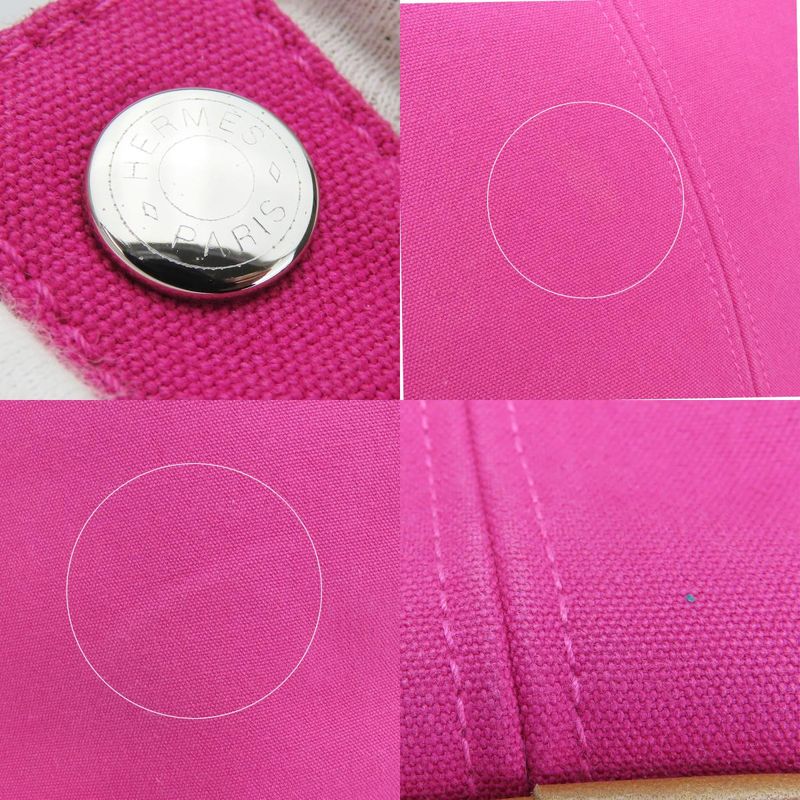 Hermes Tote Bag Panied Plage MM Canvas Hot Pink Silver Hardware With Pouch