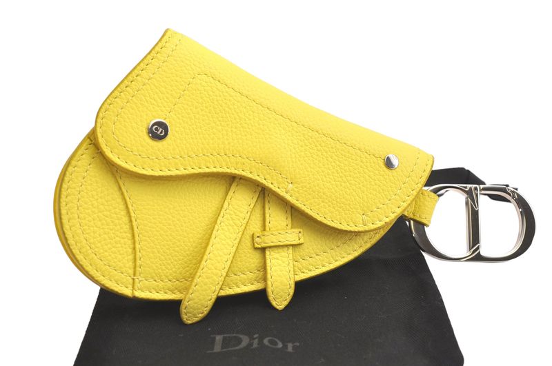 Christian DIOR Vintage Saddle Pouch Wallet Leather Yellow CD 3224n