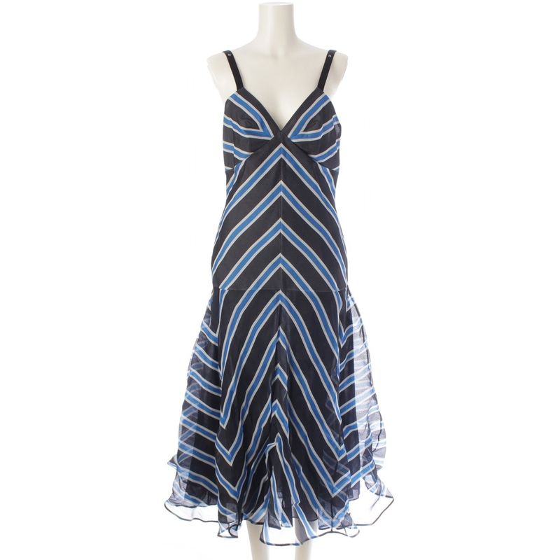 Fendi 17 Silk Mesh Sleeveless Layered Design 2WAY Dress Cami Dress Blue 38