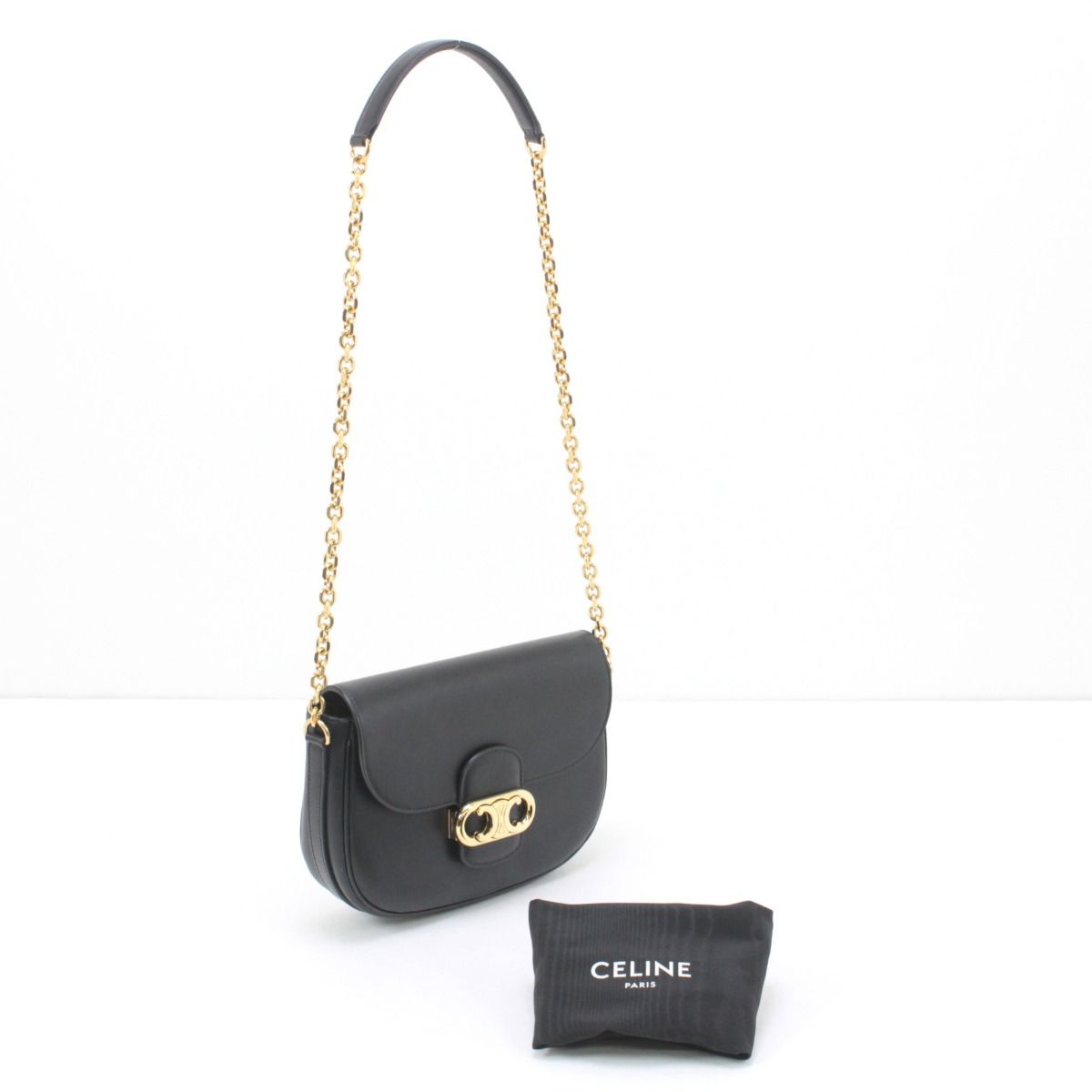 Celine Triomphe Chain Shoulder Bag Black