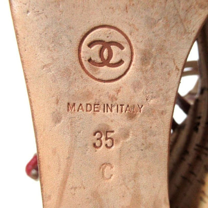 Chanel Patent Leather Cork Sole Wedge Sole Suring Back Sandals 35C 22cm