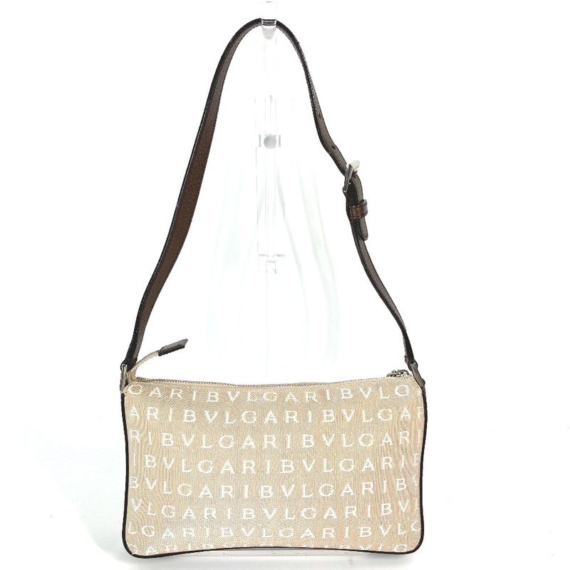 Bvlgari Shoulder Bag Logomania Logo Leather / Canvas Beige