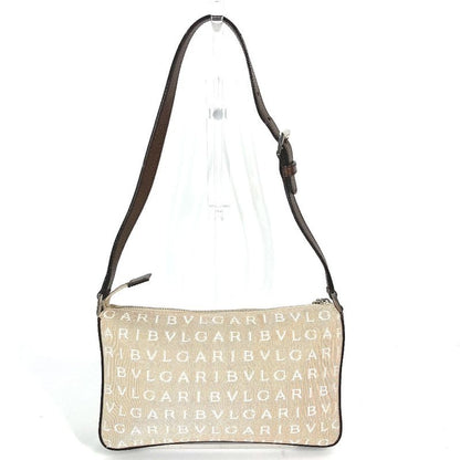 Bvlgari Shoulder Bag Logomania Logo Leather / Canvas Beige