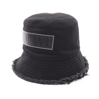 Loewe Hat Frayed Bucket Leather Logo Patch Black Denim