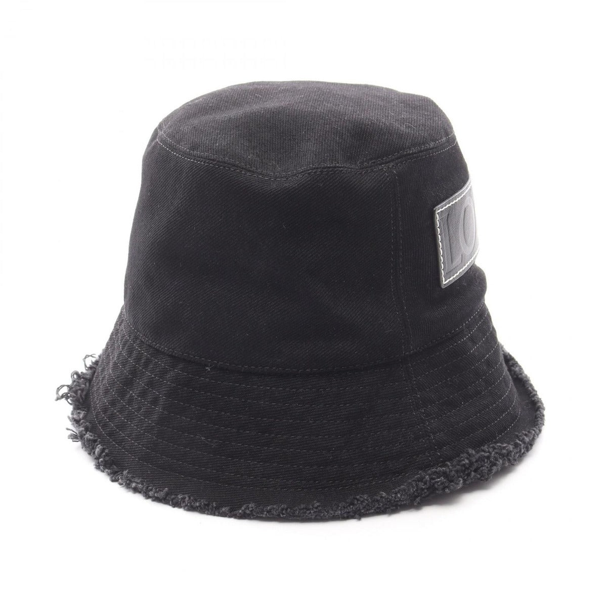 Loewe Hat Frayed Bucket Leather Logo Patch Black Denim — view 2