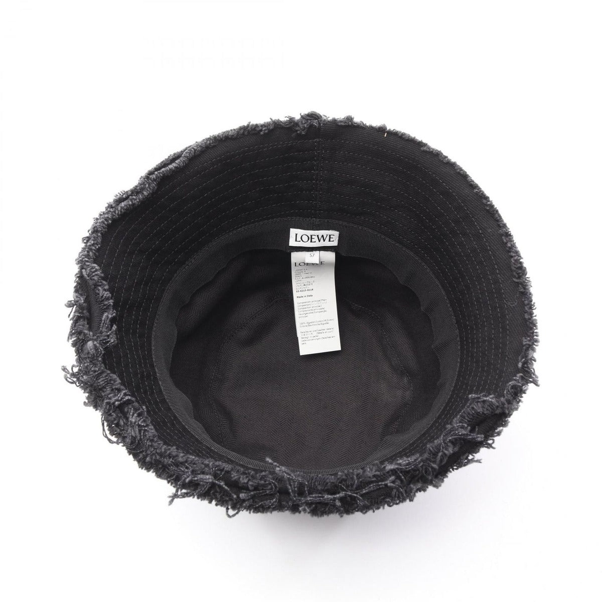Loewe Hat Frayed Bucket Leather Logo Patch Black Denim — view 3