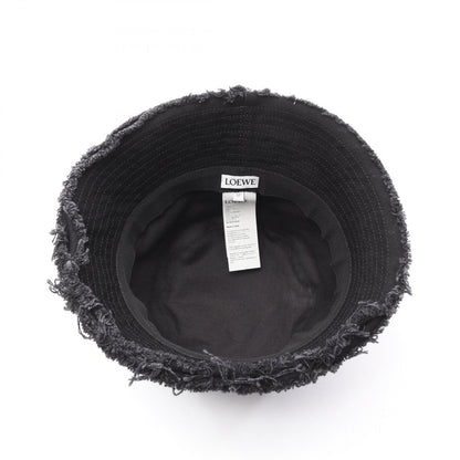 Loewe Hat Frayed Bucket Leather Logo Patch Black Denim — view 3