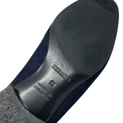 Hermes Royale Loafers Leather Shoes Denim Navy Silver Hhardware Fringe