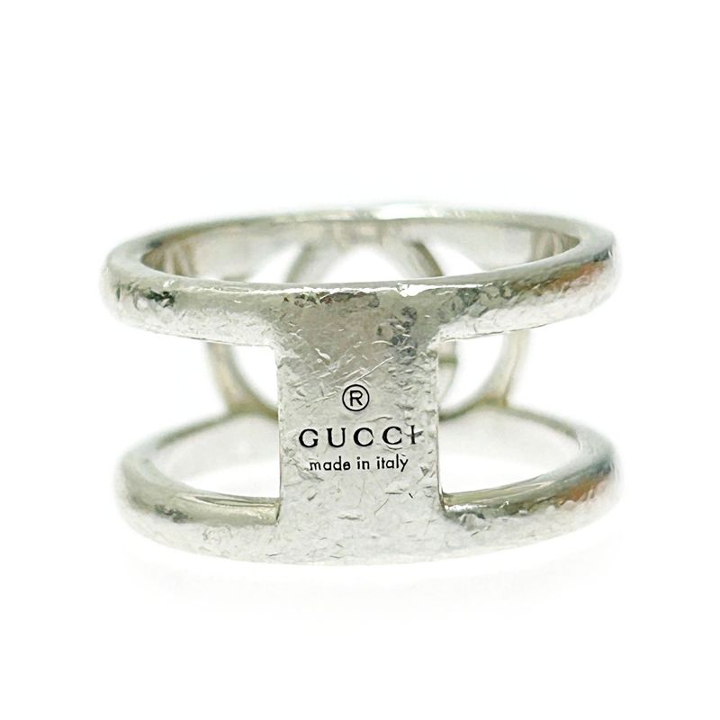 Gucci Silver Interlocking G Wide Open Band Ring 4.4g 925 Engraved 368328 Ring