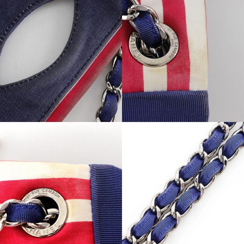 Chanel Chain Tote Cruise Line Striped A47944 Cotton And Nylon Navy Blue Ladies