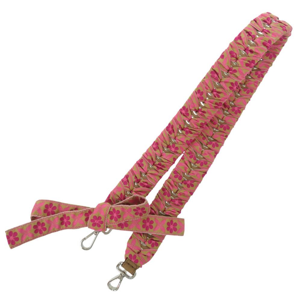 Fendi Strap You Tirolean Tape Ribbon Floral Pattern Cotton Leather Pink