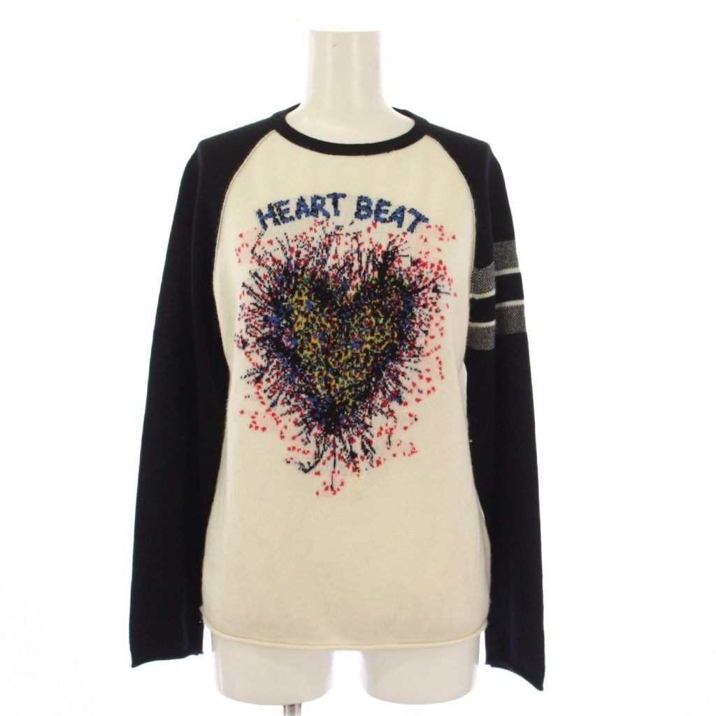Dior Knit Sweater Cashmere White Black Long Sleeve Raglan All Pattern Letter YM