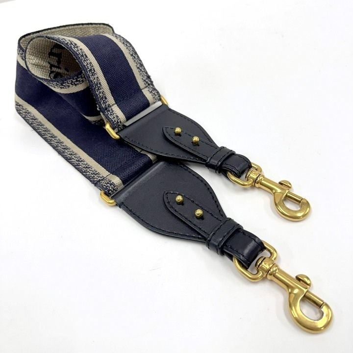 Dior Cdior Shoulder Strap Logo Embroidery Canvas Leather Navy