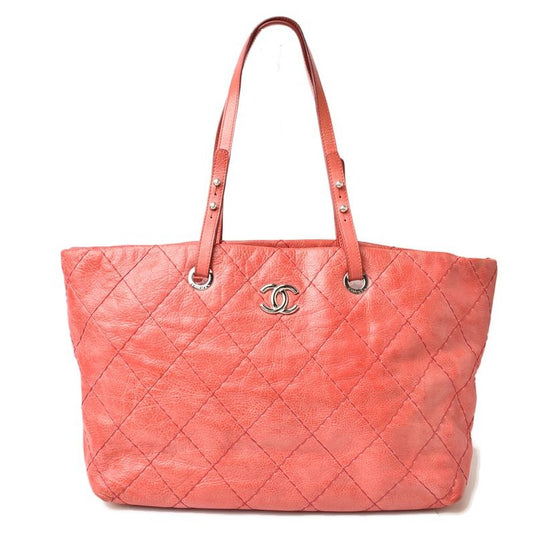 Chanel Tote Quilted Leather Dark Pink Silver
