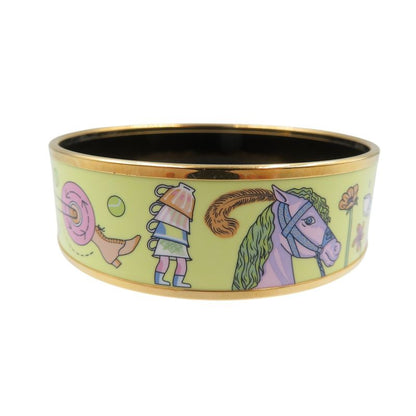 Hermes Emile GM Bracelet Tea For Two Cloisonne Metal Yellow Bangle 0242 Hermes