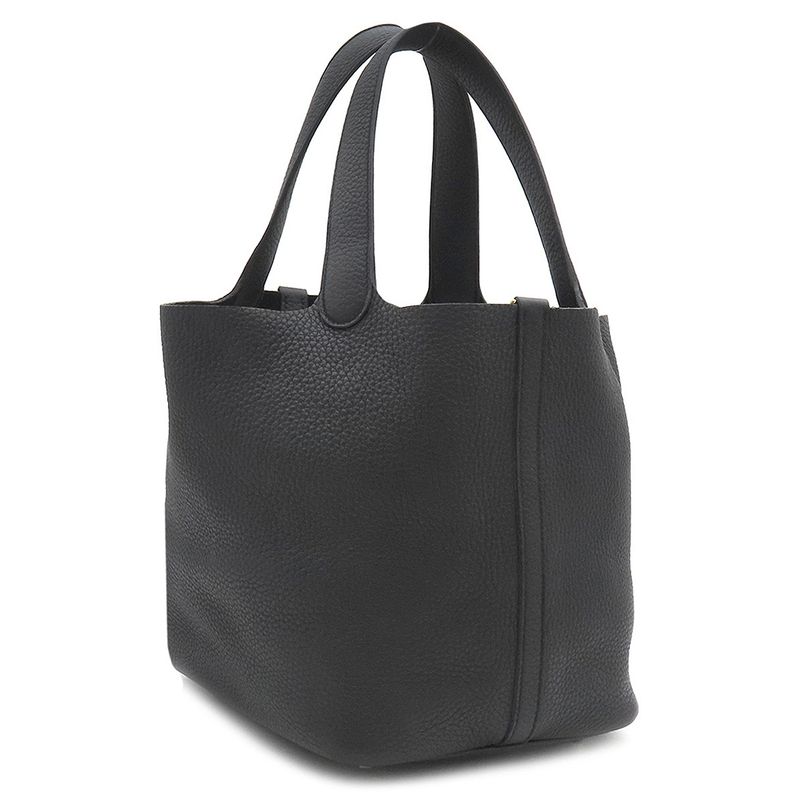 Hermes Handbag Picotin Lock MM Taurillon Clemence Black Gold Hardware Black