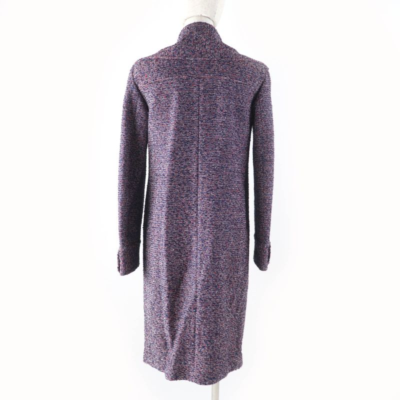 CHANEL 16P P53413 Bar Tie Cotton Tweed Coat With Coco Mark Buttons Multi 34