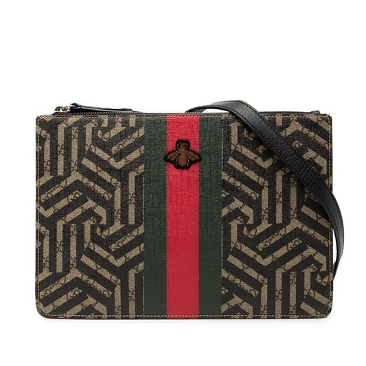 Gucci GG Supreme Carre Ido Bi-sherry Line Shoulder Bag Clutch Beige