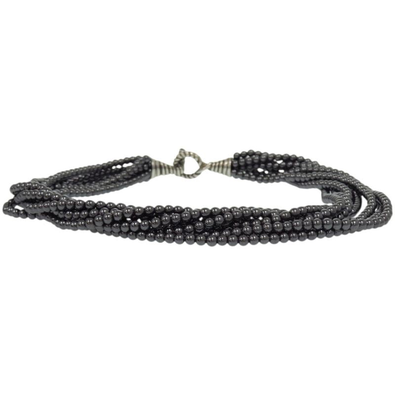 Tiffany & Co 8-strand Choker Beaded Hematite 925 Silver Necklace 0624 Tiffany &