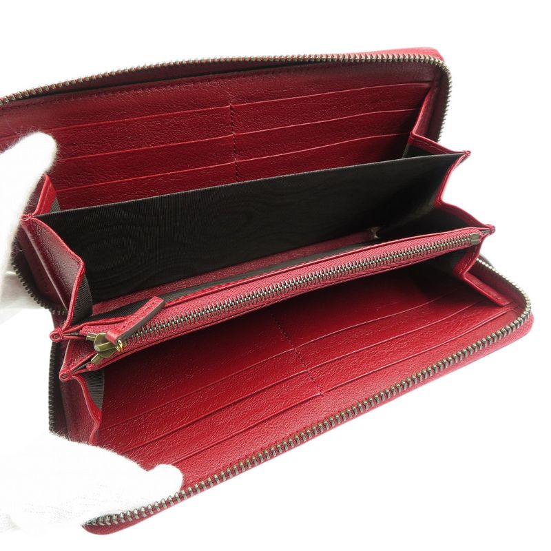 Gucci 658634 GG Marmont Leather Bamboo Gold Hardware Red Round Zipper Long