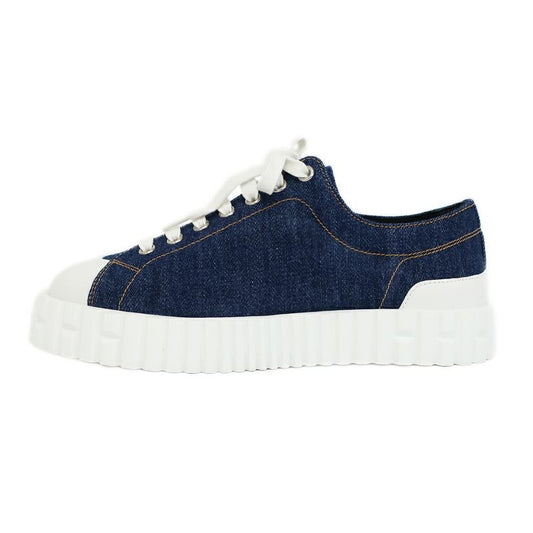 Hermes Cross Sneakers Denim Blue White Size 36.5