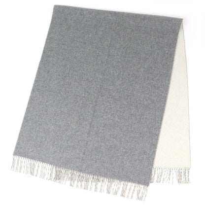 Hermes Cashmere Logo Embroidery Double Face Fringe Scarf Shawl Gray — view 2