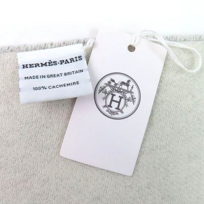 Hermes Cashmere Logo Embroidery Double Face Fringe Scarf Shawl Gray — view 7