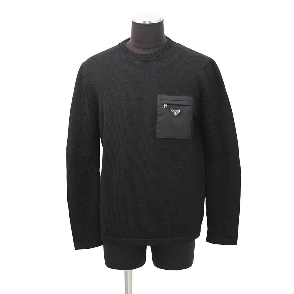 Prada Knit Triangle Logo Sweater Wool 52 Top Black