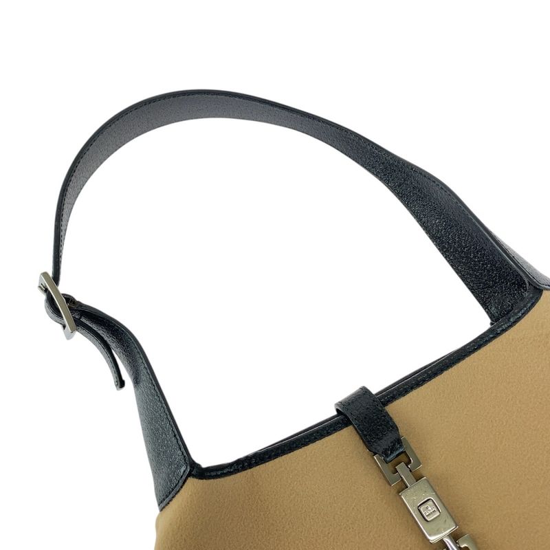 Gucci Jackie Line Beige Black Silver Hardware Canvas/leather 001 3735 Shoulder