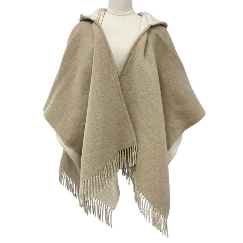 Fendi Outer Wool Beige Logo Check Reversible Hood Cape Poncho