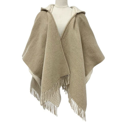 Fendi Outer Wool Beige Logo Check Reversible Hood Cape Poncho