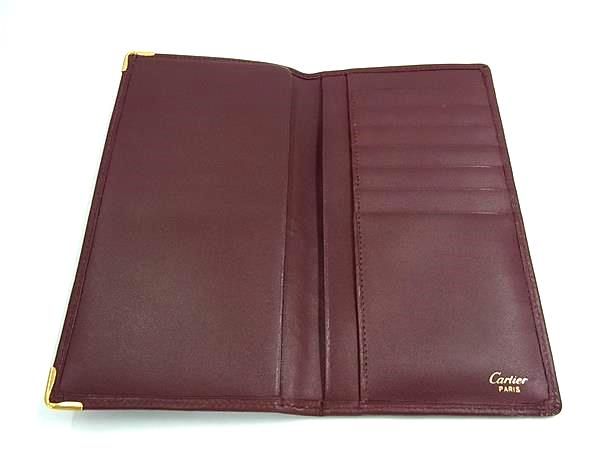 Cartier Must Line Leather Foldable Long Wallet Billfold Card Holder Bordeaux