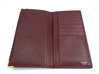 Cartier Must Line Leather Foldable Long Wallet Billfold Card Holder Bordeaux