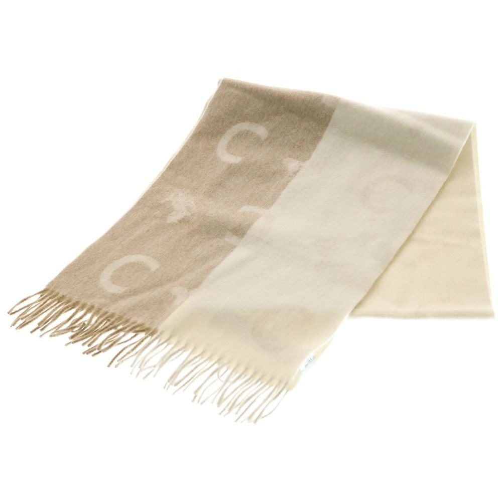 Celine Fringe Scarf Shawl Beige Wool & Cashmere