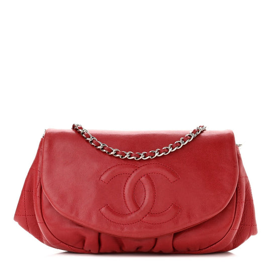 CHANEL Vintage Lambskin Half Moon Wallet On Chain WOC Red Purse