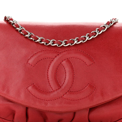 CHANEL Vintage Lambskin Half Moon Wallet On Chain WOC Red Purse