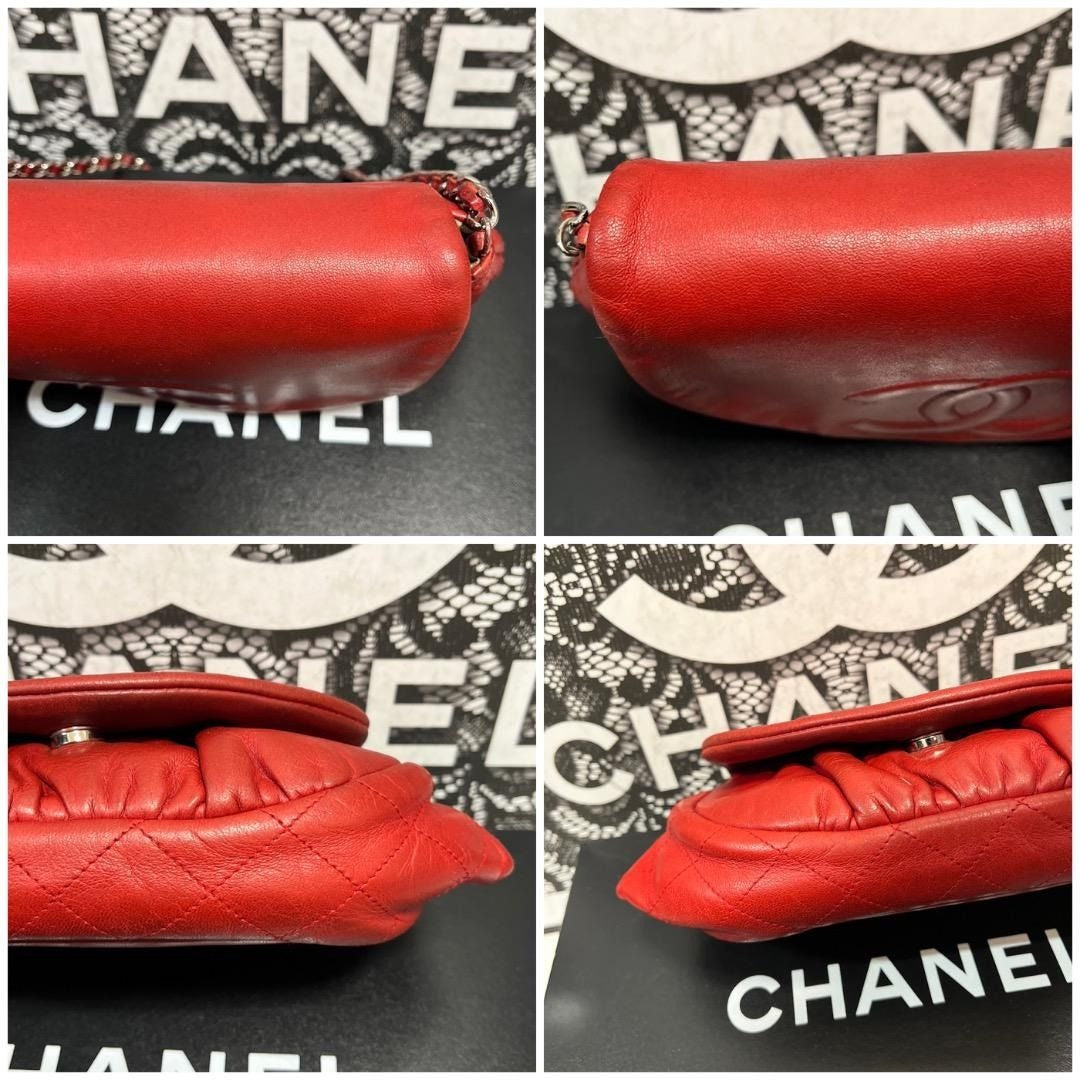 CHANEL Vintage Lambskin Half Moon Wallet On Chain WOC Red Purse