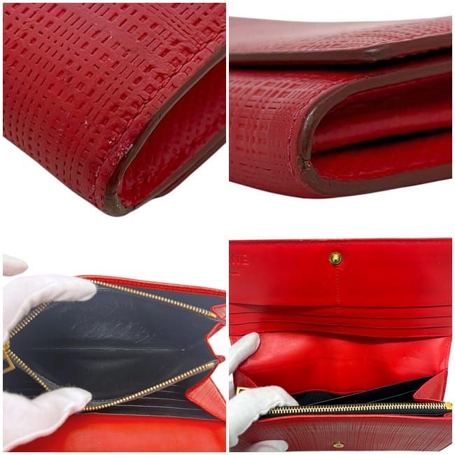 Loewe Bifold Long Wallet Red Linen 10188k98 Wallet Excellent Condition Leather