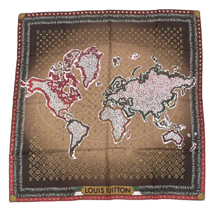 Louis Vuitton Scarf Silk Monogram Map Pattern Brown