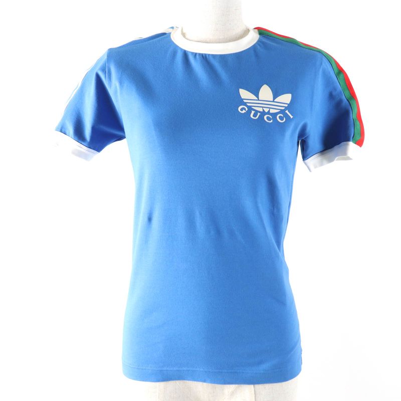 Gucci×adidas 691637 Cotton Trefoil Print Short Sleeve T-shirt Blue S Made In
