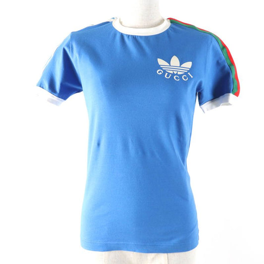 Gucci×adidas 691637 Cotton Trefoil Print Short Sleeve T-shirt Blue S Made In