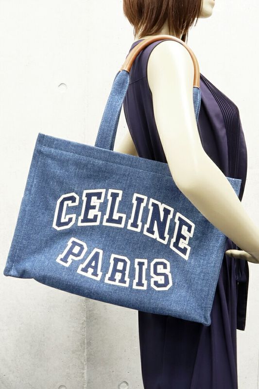 Celine Tote Shoulder Bag Large Cabas Denim Canvas Blue 196762ef707at